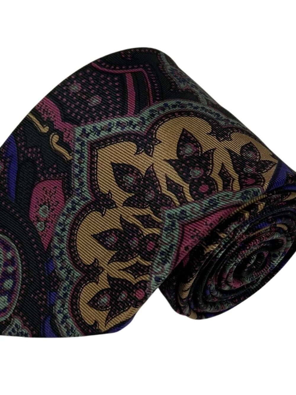 Etro Milano Men's Paisley Black Purple Gold Italy Necktie Tie